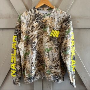 Tillys NASCAR Camo Sweatshirt M Neon Yellow Logo Crewneck